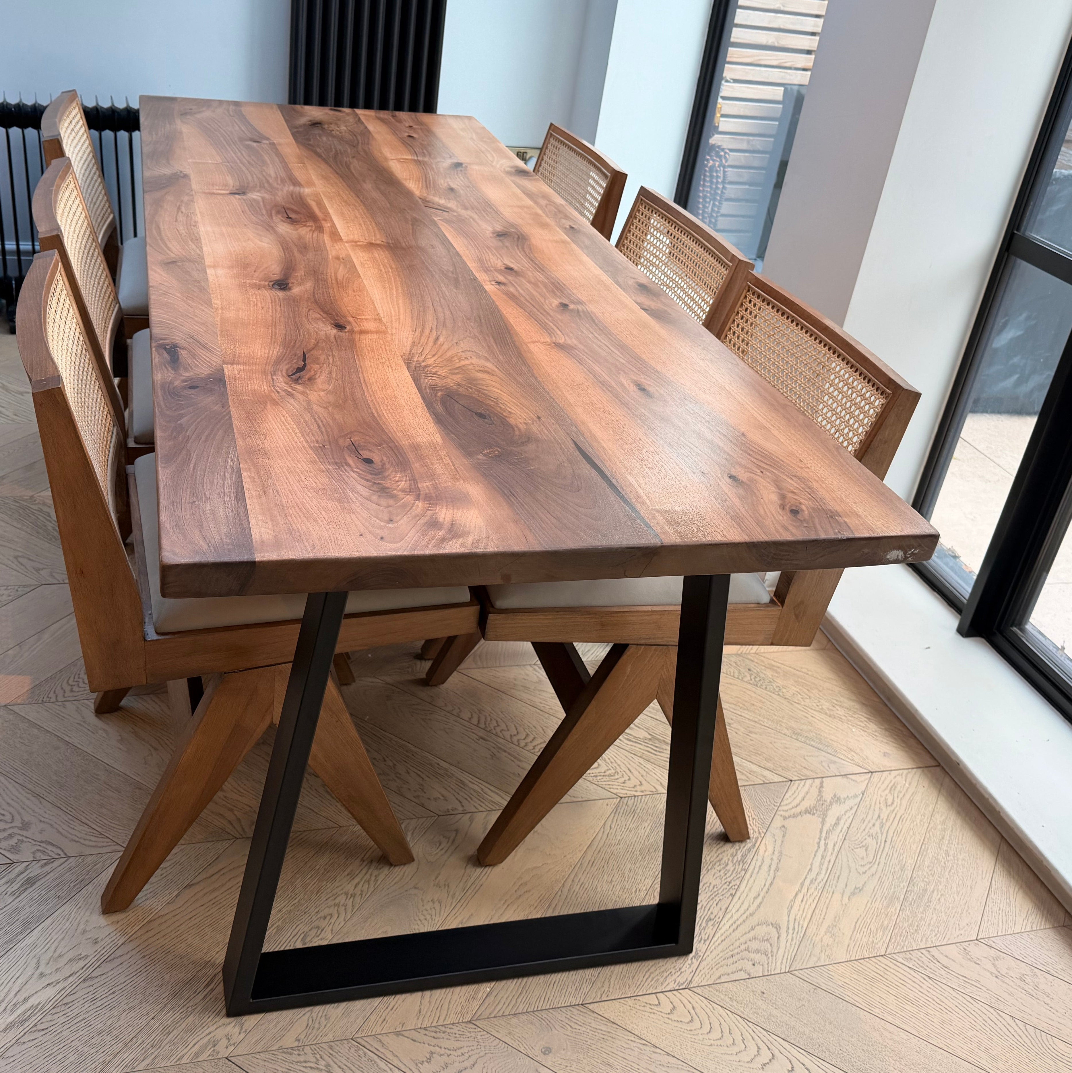 Straight Edge Walnut Dining Table & Conference Room Table with Metal Legs |  Industrial Design Walnut Table