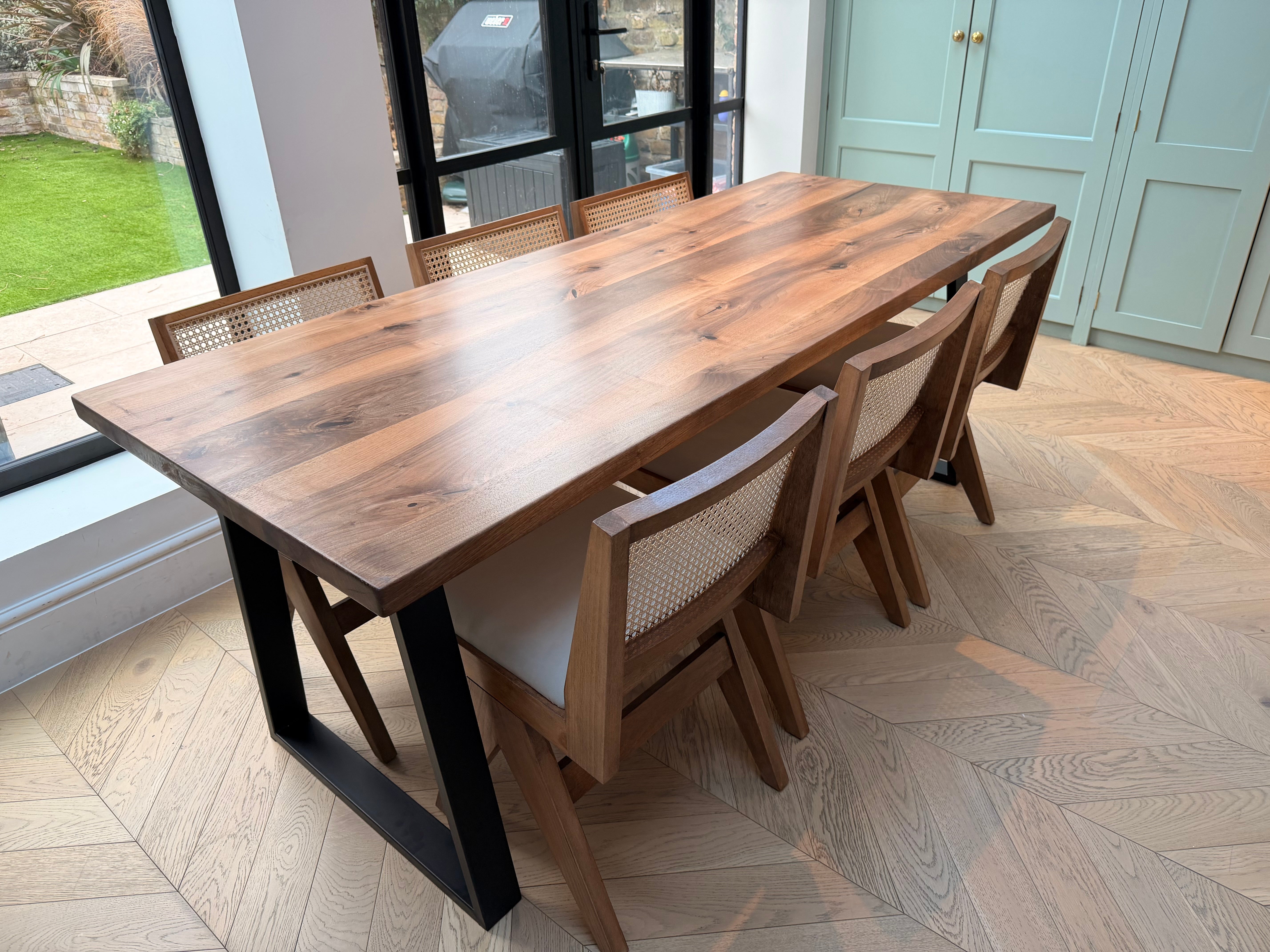 Straight Edge Walnut Dining Table & Conference Room Table with Metal Legs |  Industrial Design Walnut Table