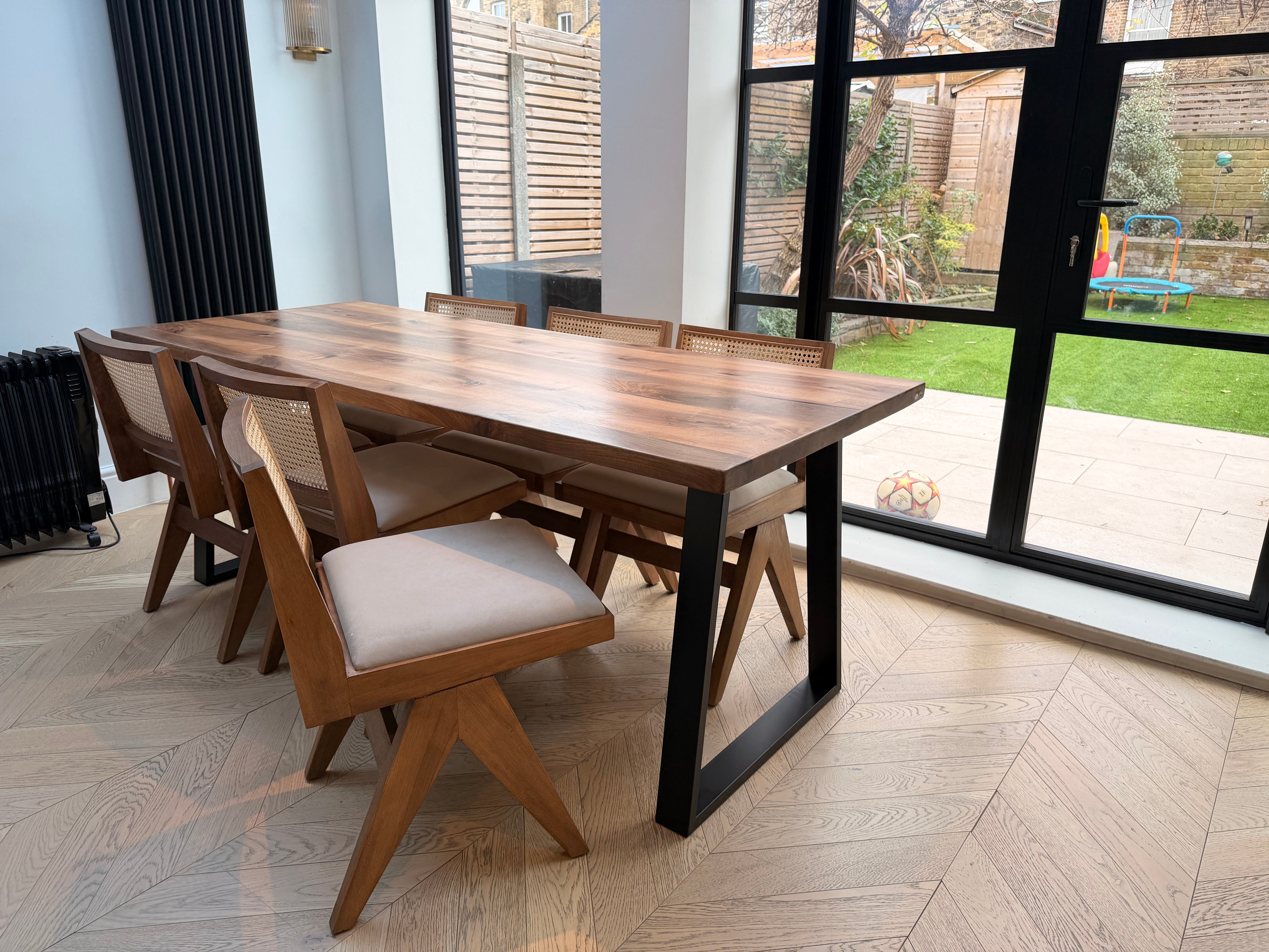 Straight Edge Walnut Dining Table & Conference Room Table with Metal Legs |  Industrial Design Walnut Table
