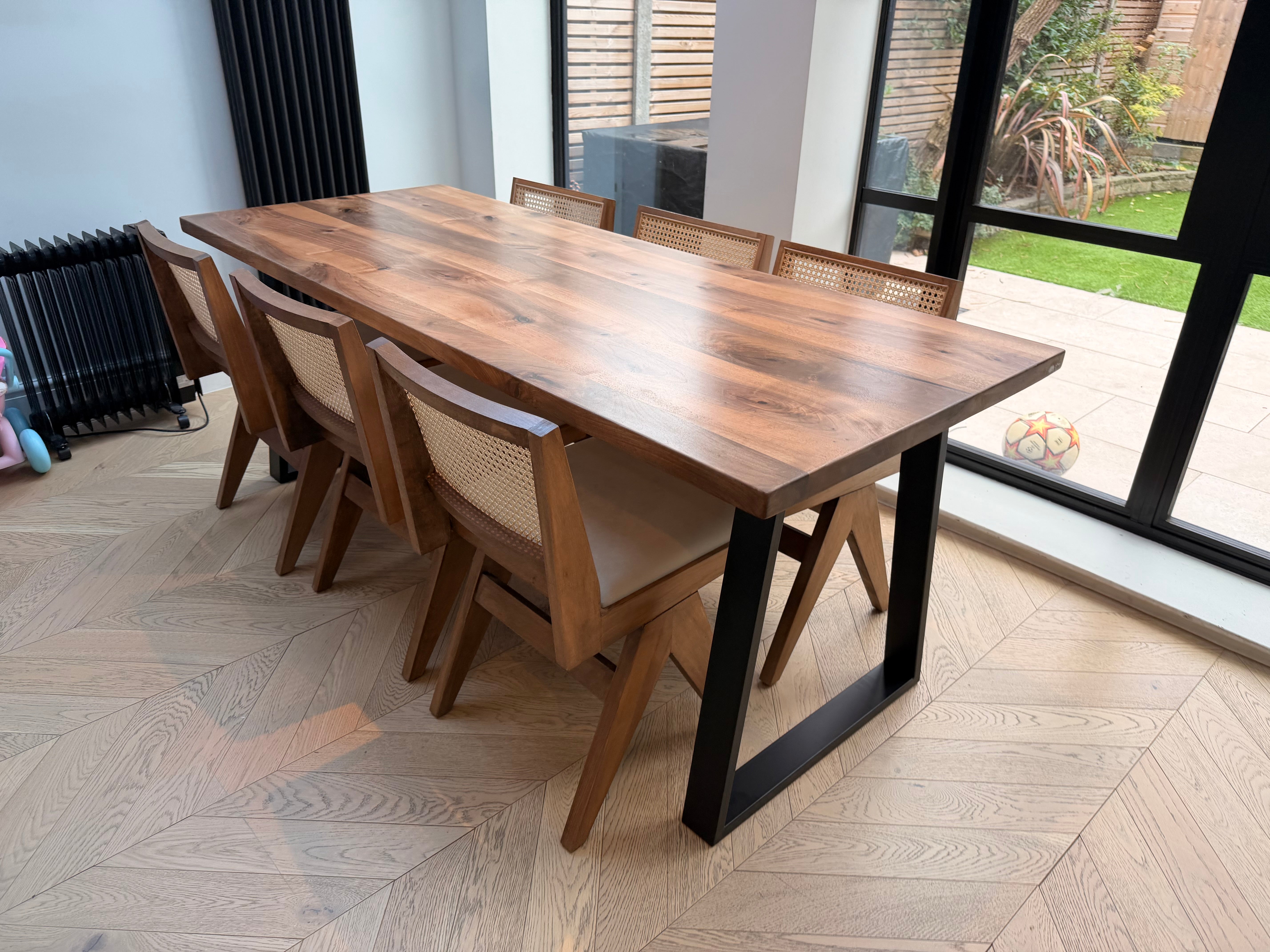 Straight Edge Walnut Dining Table & Conference Room Table with Metal Legs |  Industrial Design Walnut Table
