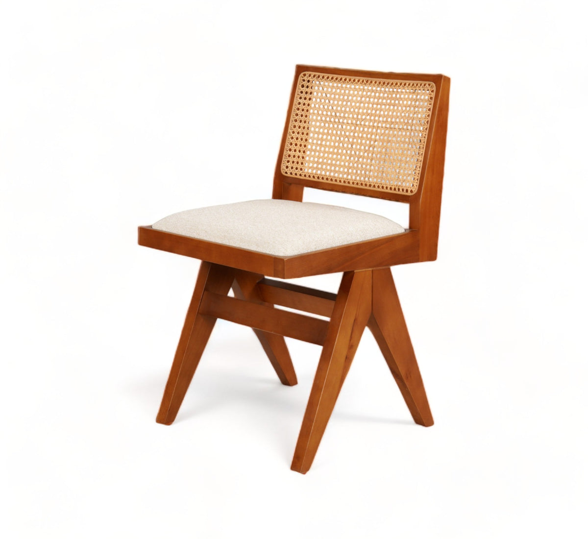 Teak Color Armless Pierre Chair with Wood Frame and Rattan Backrest