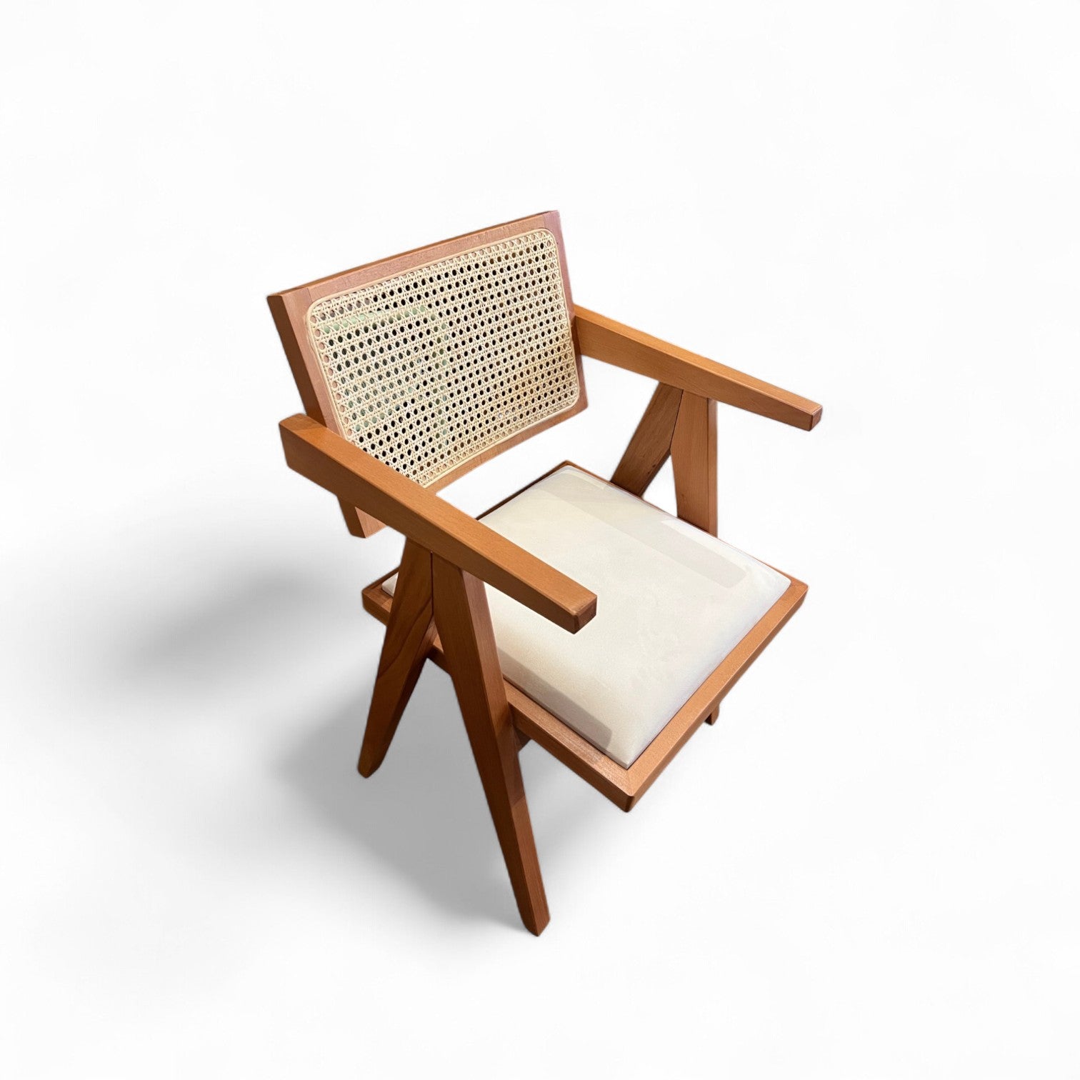 Pierre Rattan Dining Chair with Upholstered Seat and Armrest (Dark Oak Frame)