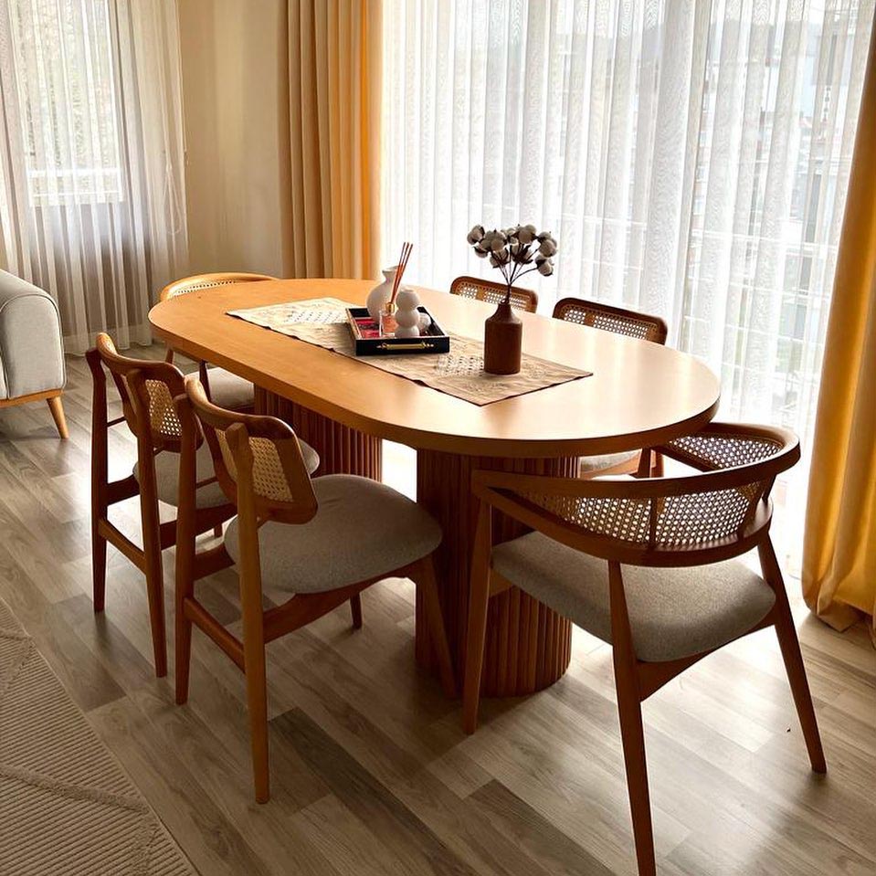 Customisation | Japandi Style Oval Wood Table and Set of 6 Midcentury Chair