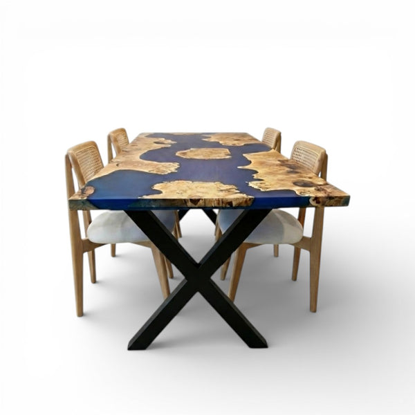 Blue Resin Dining Table - Blue Mappa Burl Resin Epoxy Table