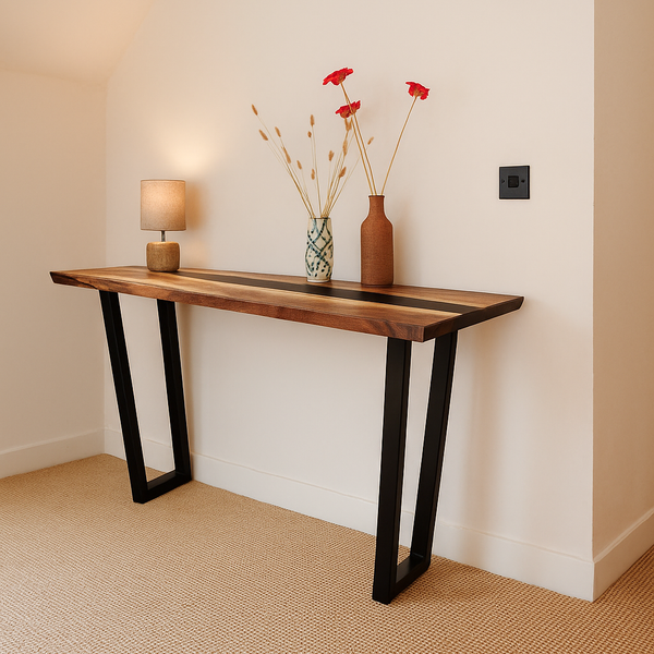 Live Edge Walnut Console with Black Epoxy Resin
