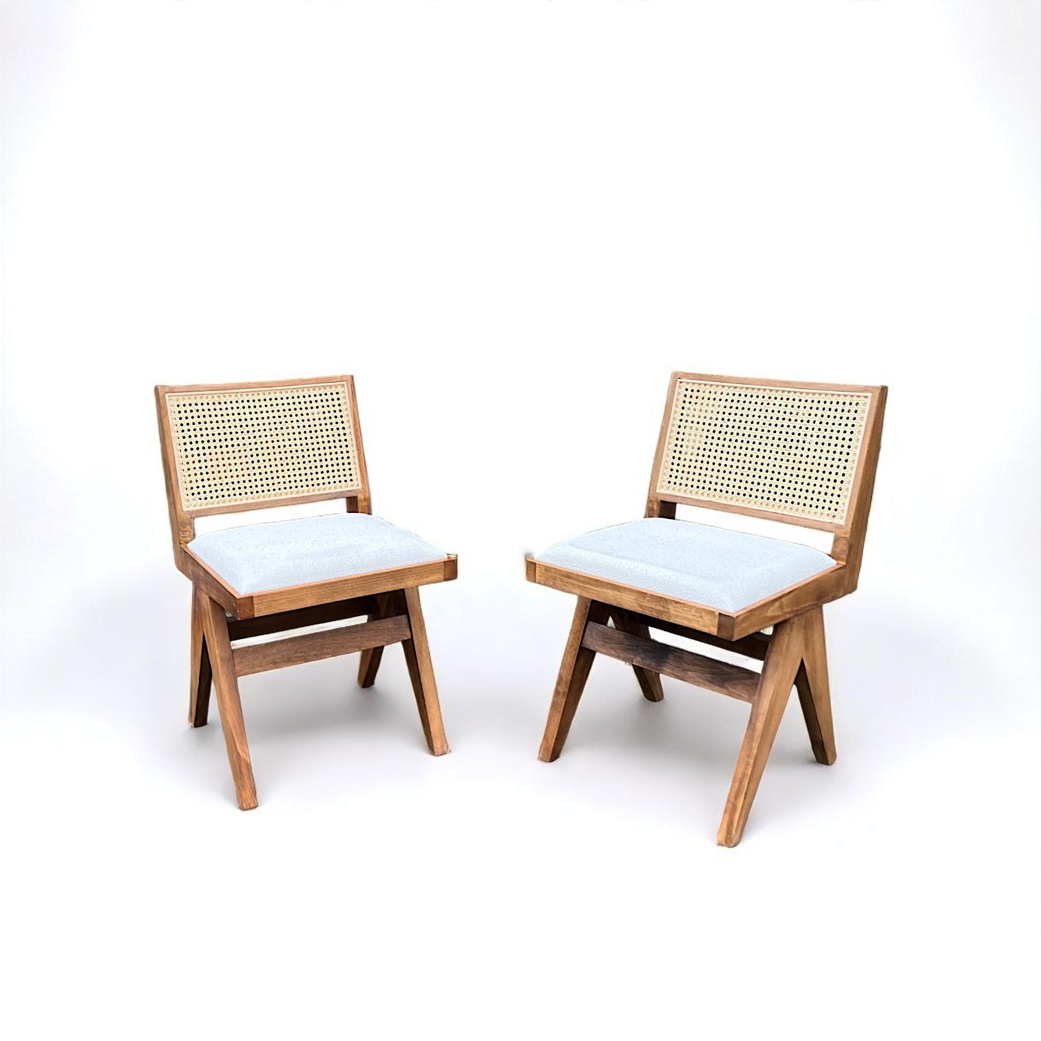 Set of 2 Pierre Wooden Rattan Dark Oak Dining Chair with Upholstered Seat without Armrest