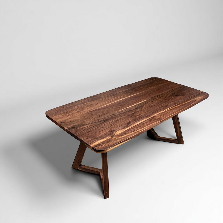 Soft-Edged Walnut Dining Table with Wood Legs in Japandi Style