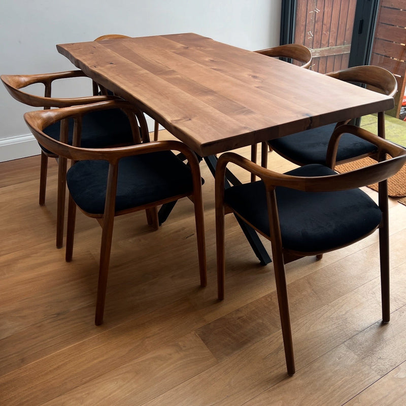 Live Edge Walnut Table and Midcentury Chair Set