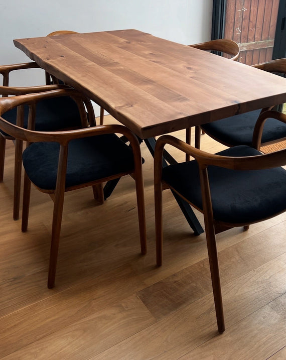 Live Edge Walnut Table and Midcentury Chair Set