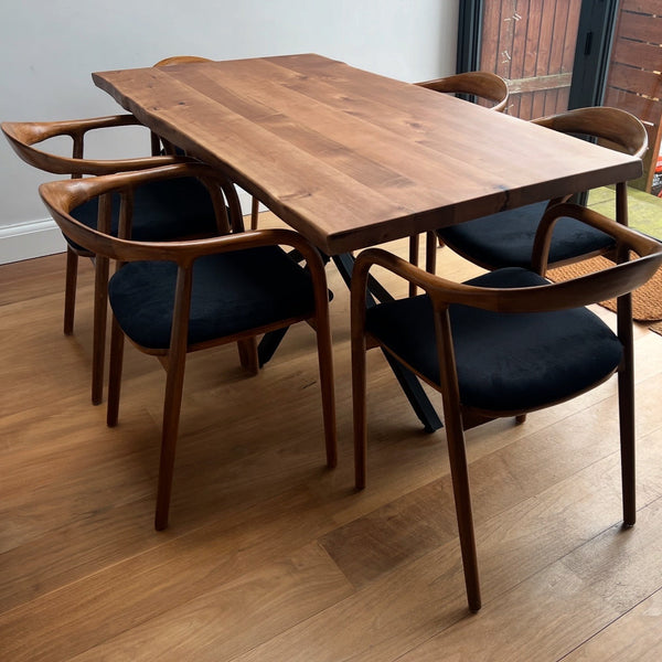 Live Edge Walnut Table and Midcentury Chair Set