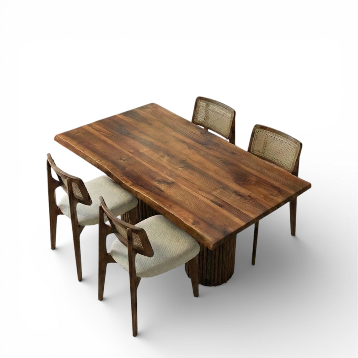 Walnut Stained Cane Dining Chair with Upholstered Seat