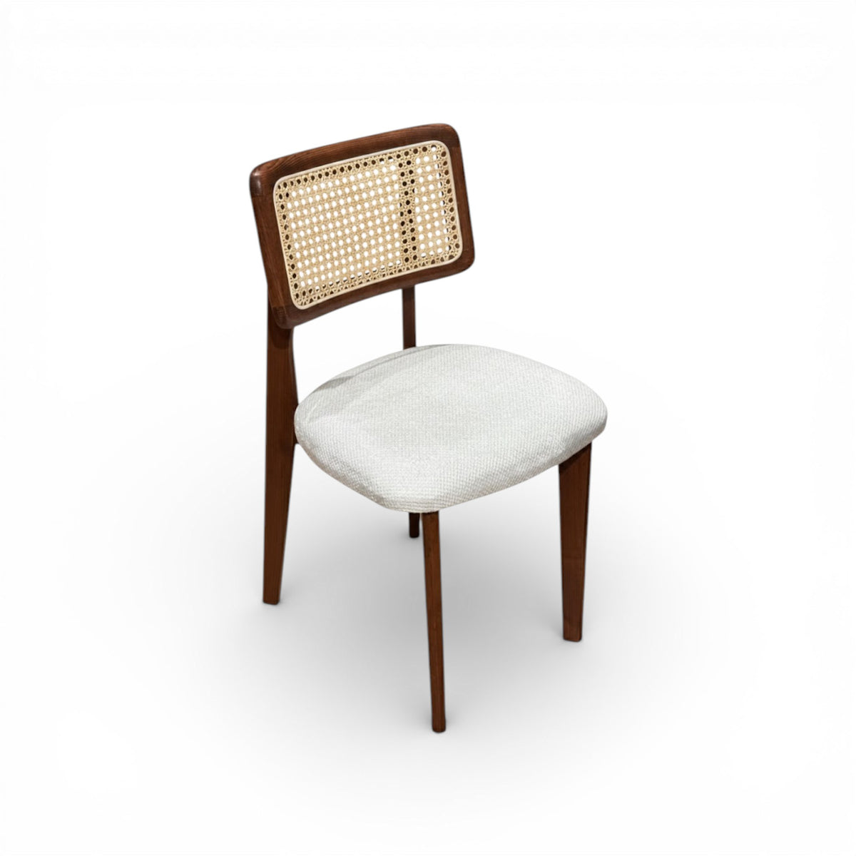 Walnut Stained Cane Dining Chair with Upholstered Seat