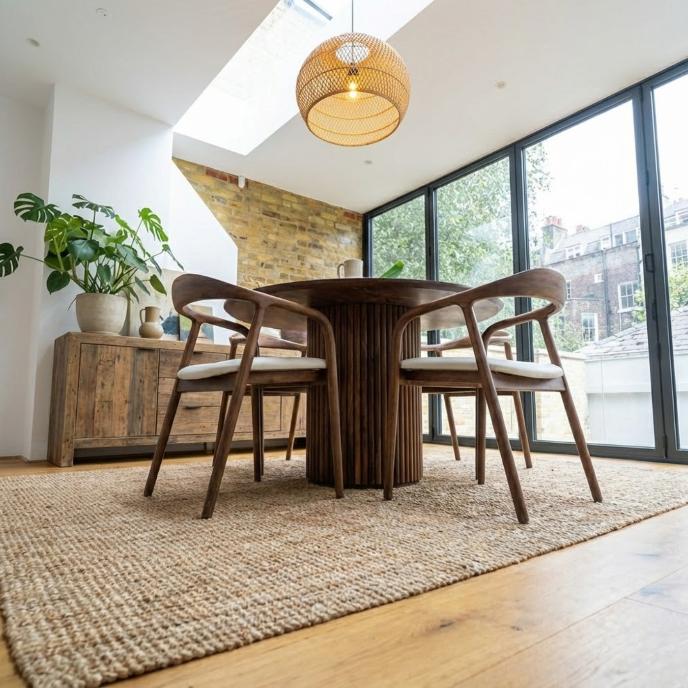 Japandi Round Walnut Nook Table with Fluted Cylinder Legs