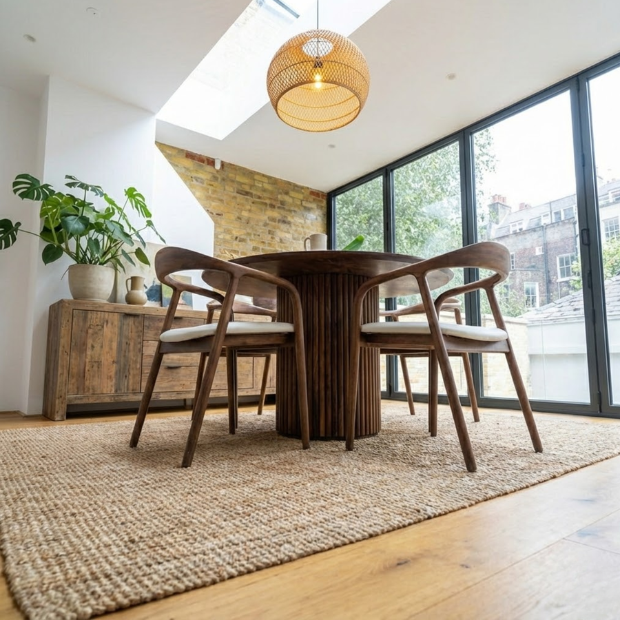 Japandi Round Walnut Nook Table with Fluted Cylinder Legs