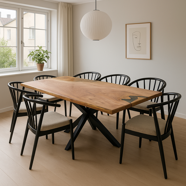 One Piece Walnut Epoxy Gold Walnut Live Edge Table