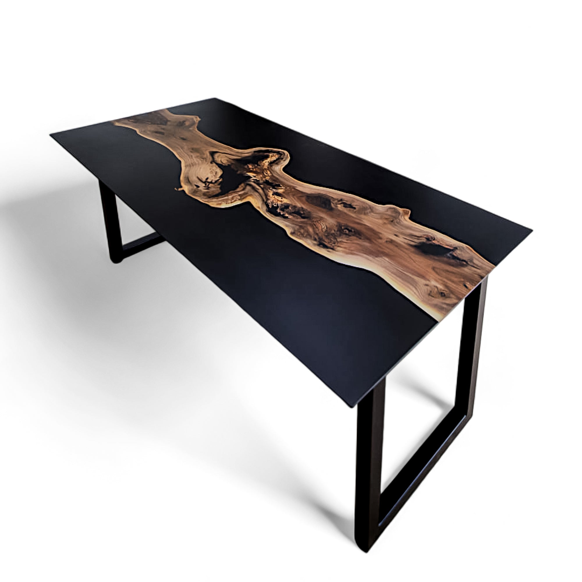 Matte Black Epoxy Resin Walnut Table