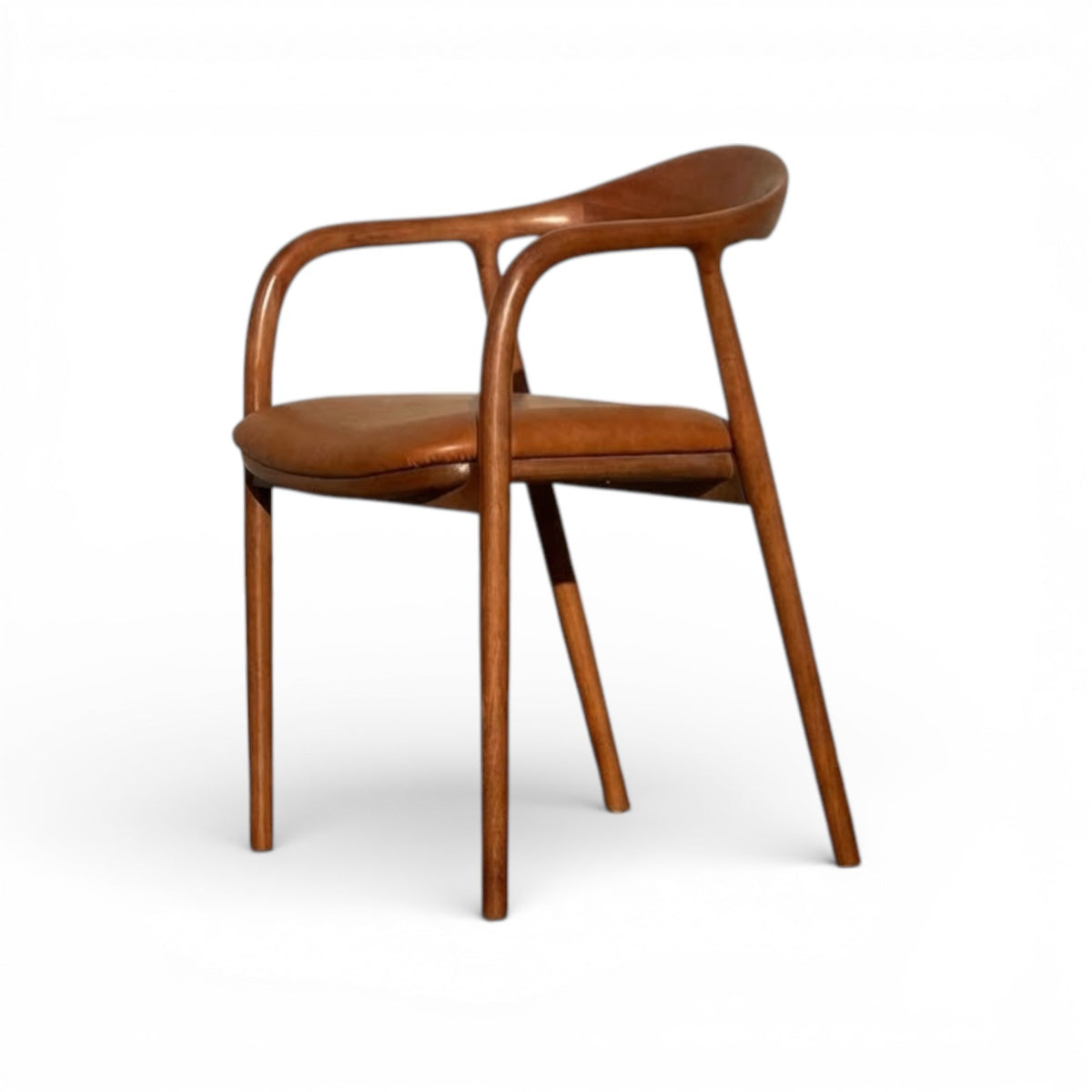 Mid-Century Modern Walnut-Finish Dining Chair with Leather Upholstery