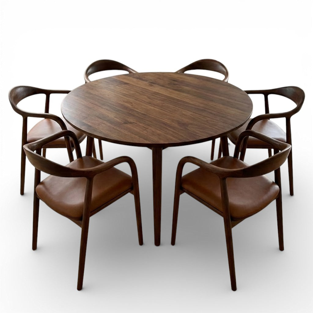 Mid-Century Modern Walnut-Finish Dining Chair with Leather Upholstery