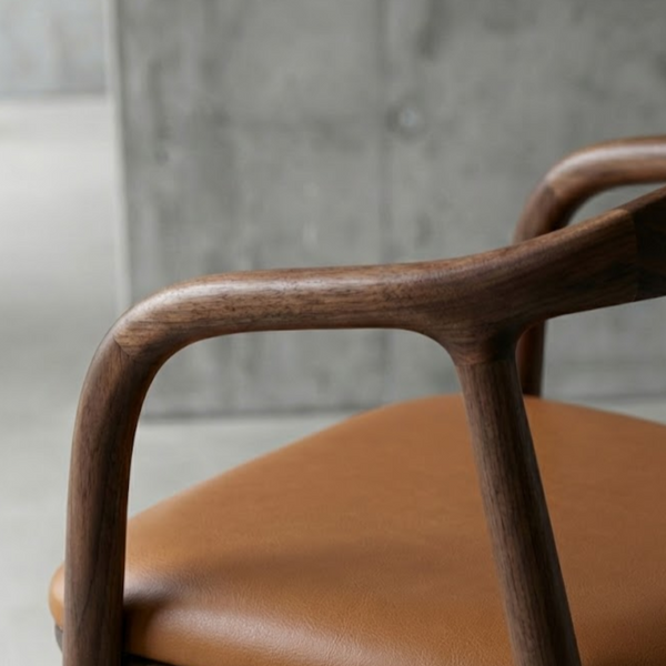 Mid-Century Modern Walnut-Finish Dining Chair with Leather Upholstery