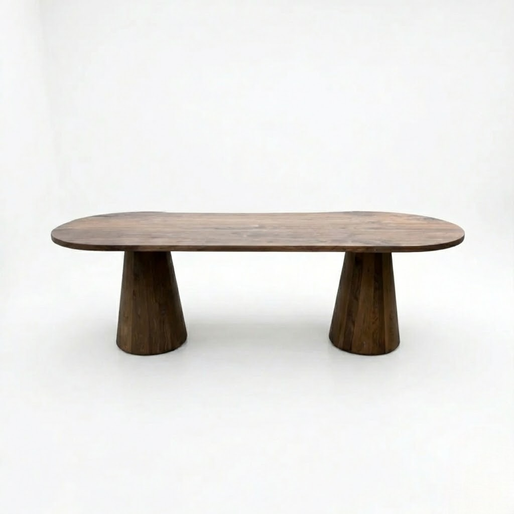 Oval Dark Walnut Dining Table with Walnut Wood Double Pedestal
