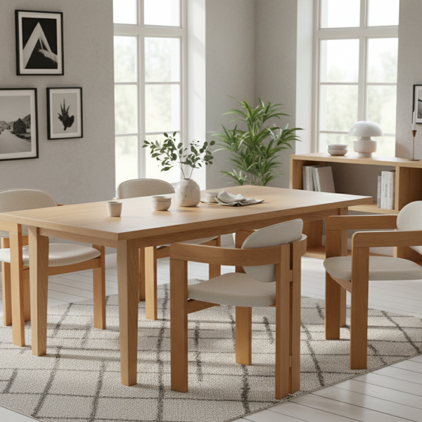 Comfortable Natural Dining Chair with Curved Design and Bouclé Upholstery