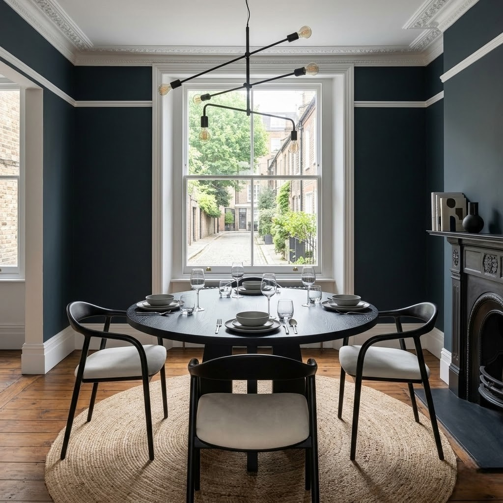 Mid Century Modern Wooden Black Dining Chair