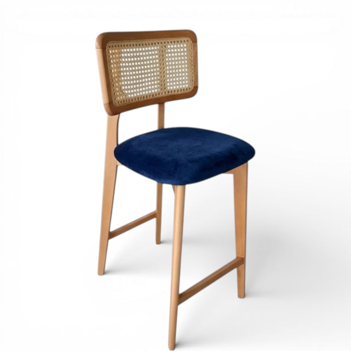 Natural Wood Rattan Bar Stool