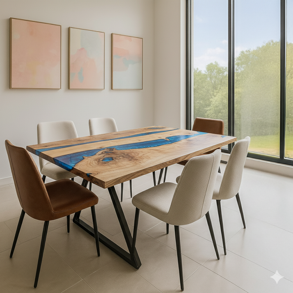 Blue Resin River Epoxy Table