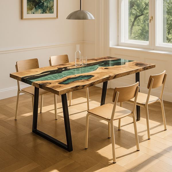 Green Epoxy Resin River Natural Walnut Live Edge Table