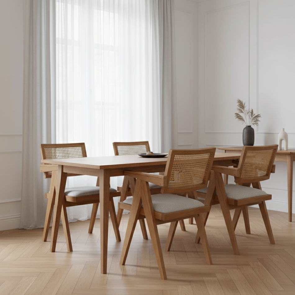 Pierre Rattan Dining Chair with Upholstered Seat and Armrest