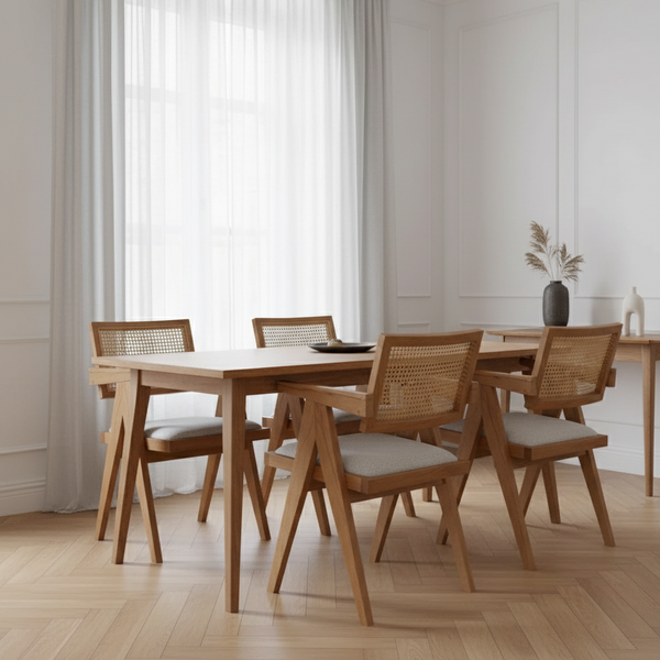 Pierre Rattan Dining Chair with Upholstered Seat and Armrest