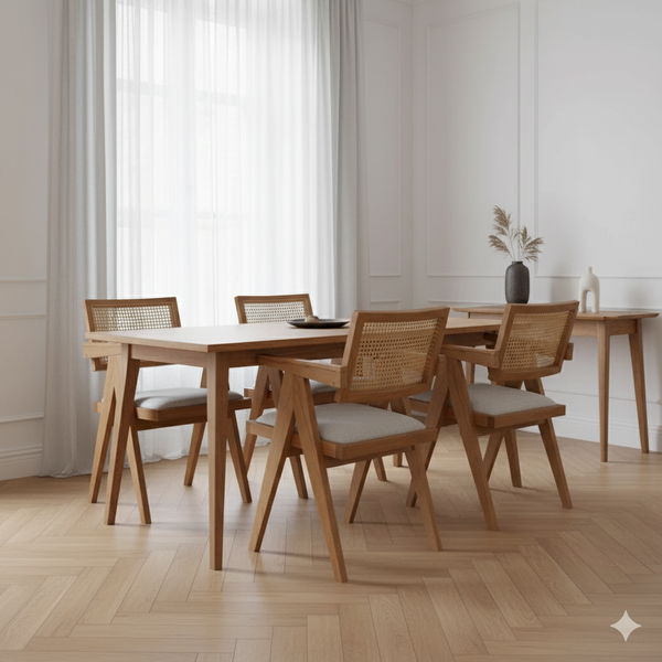 Pierre Rattan Dining Chair with Upholstered Seat and Armrest