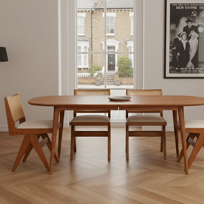 Teak Color Armless Pierre Chair with Wood Frame and Rattan Backrest