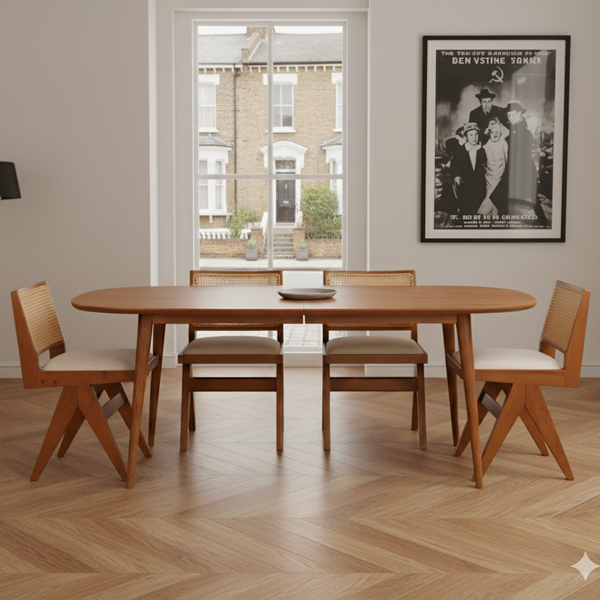 Teak Color Armless Pierre Chair with Wood Frame and Rattan Backrest