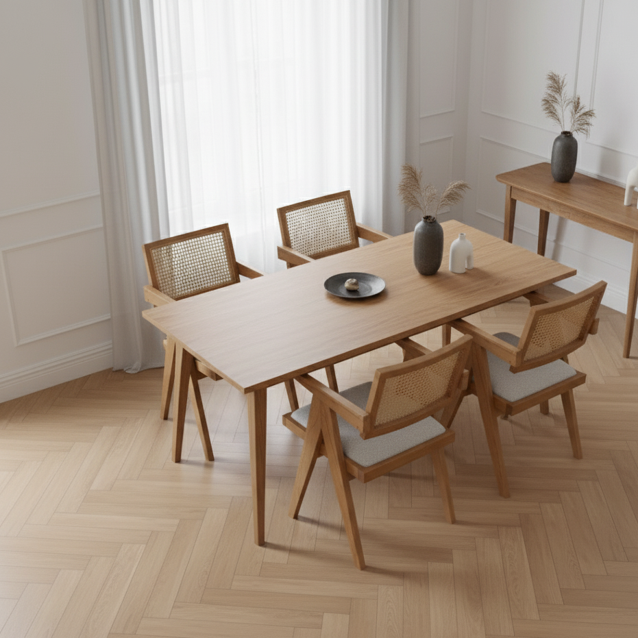 Pierre Rattan Dining Chair with Upholstered Seat and Armrest