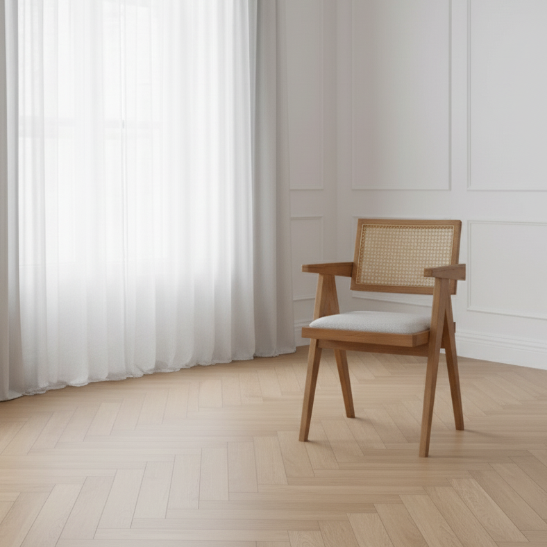 Pierre Rattan Dining Chair with Upholstered Seat and Armrest