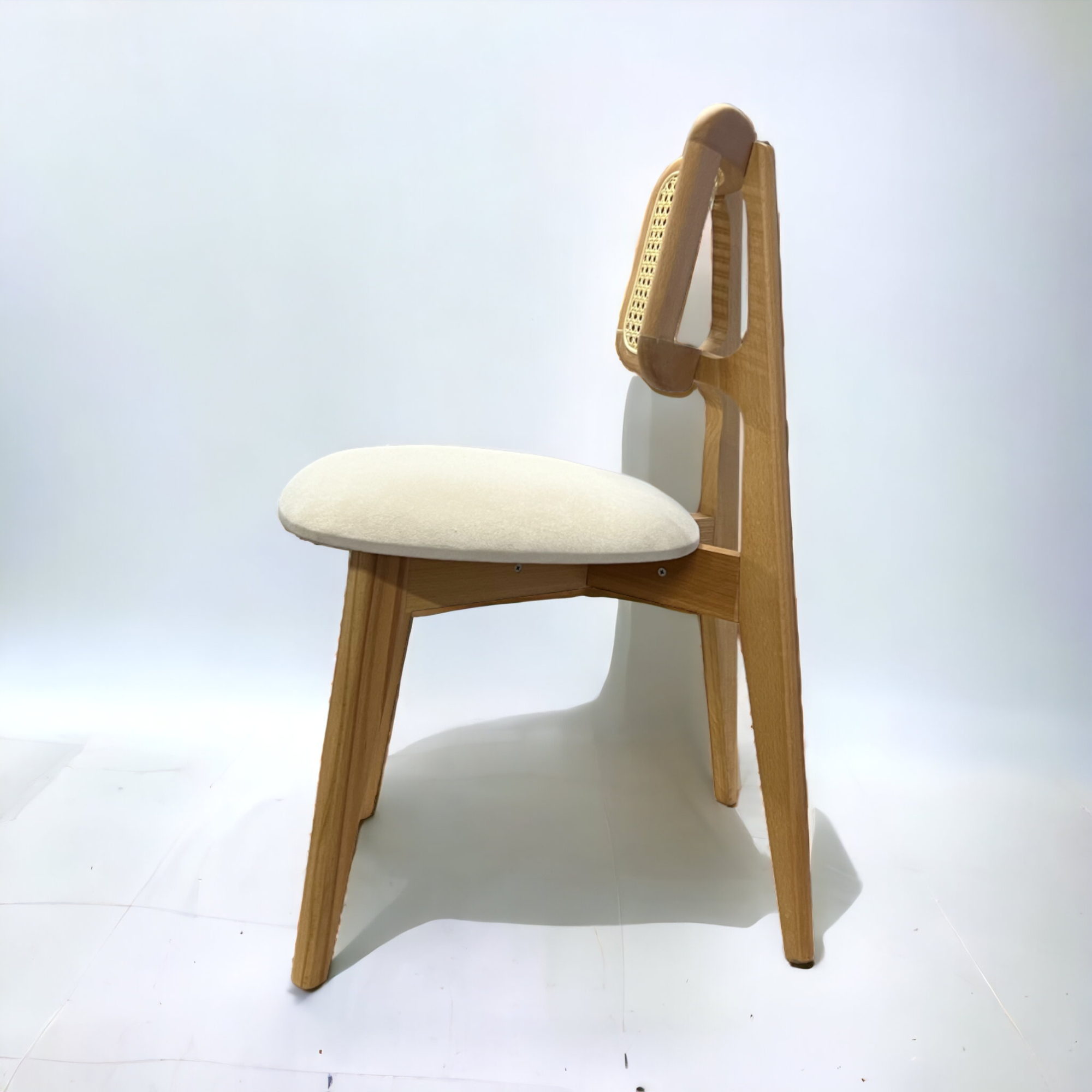 Natural Wood Rattan Dining Chair with Upholstered Seat The