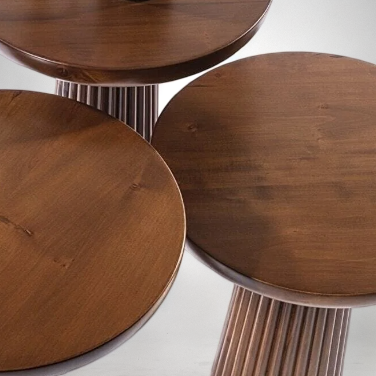 Fluted Walnut Mushroom Solid Wood Round End Table | Ribbed Walnut Colour Side Table