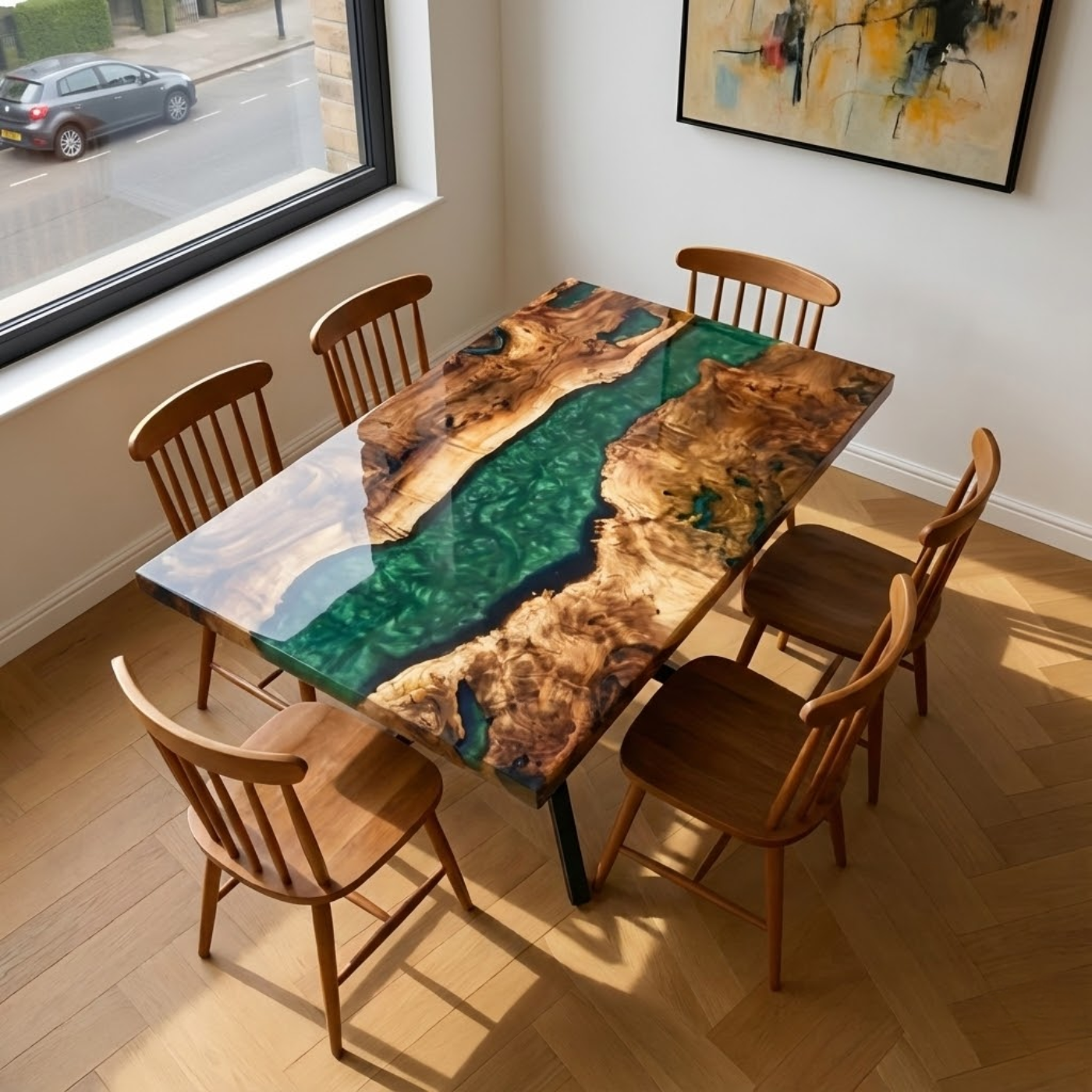 Green Resin River Walnut Epoxy Table