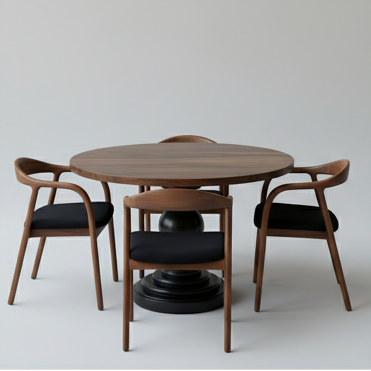 Round Solid Walnut Dining Table with Pedestal Base