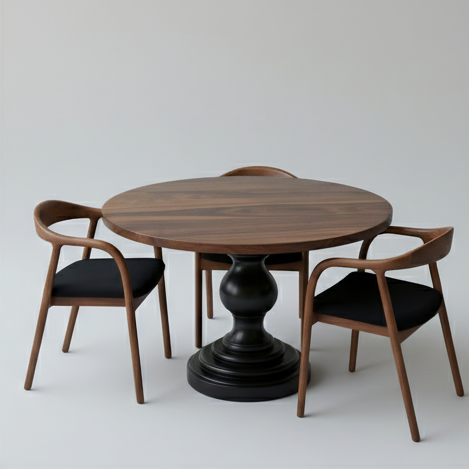 Round Solid Walnut Dining Table with Pedestal Base