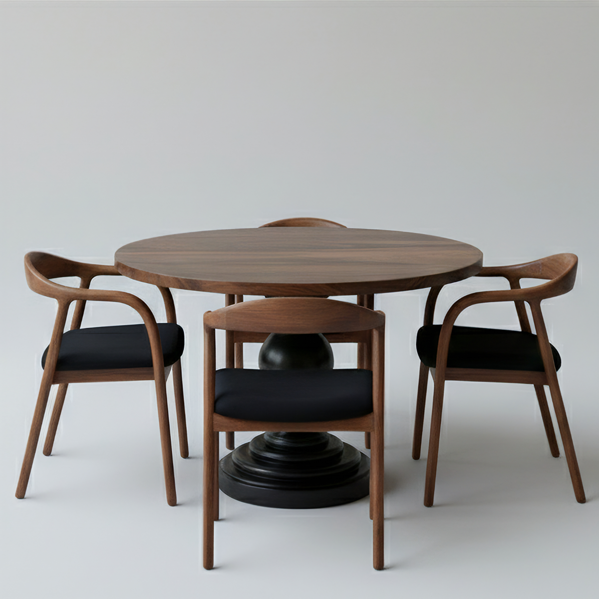 Round Solid Walnut Dining Table with Pedestal Base