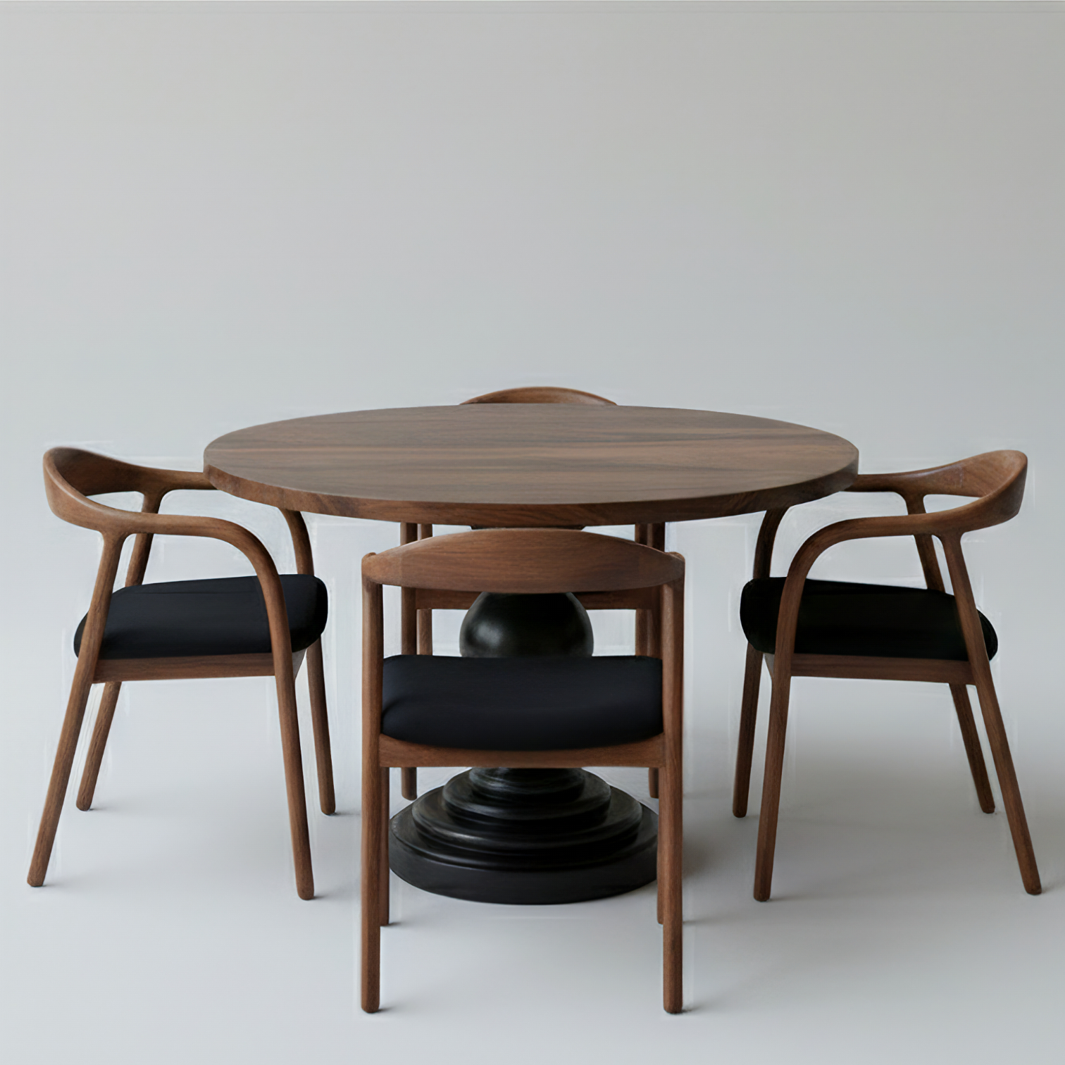 Round Solid Walnut Dining Table with Pedestal Base