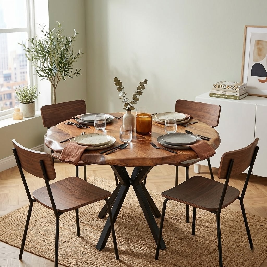 Live Edge Round Walnut Dining Table