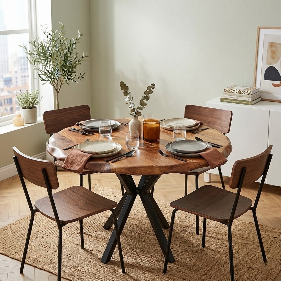 Live Edge Round Walnut Dining Table – The Industrial Furniture