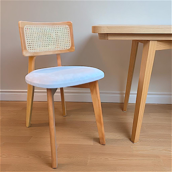 Wood Rattan Set of 6 Dining Chairs, Natural