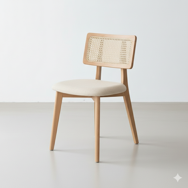Wood Rattan Set of 4 Dining Chairs, Natural