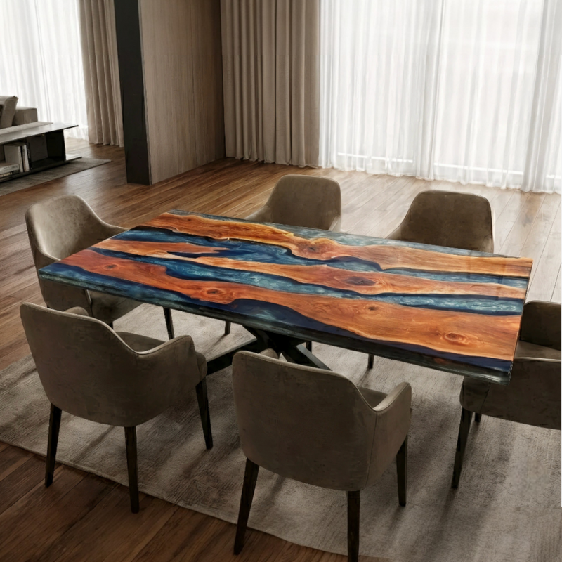 Handcrafted Resin River Epoxy Walnut Table