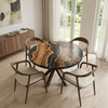 Round Walnut Grey Epoxy Resin River Table with Wood Starburst Leg