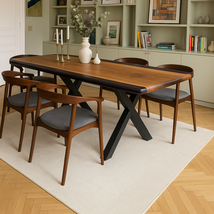Dark Wood Epoxy Dining Table | Live Edge Walnut Resin River Table